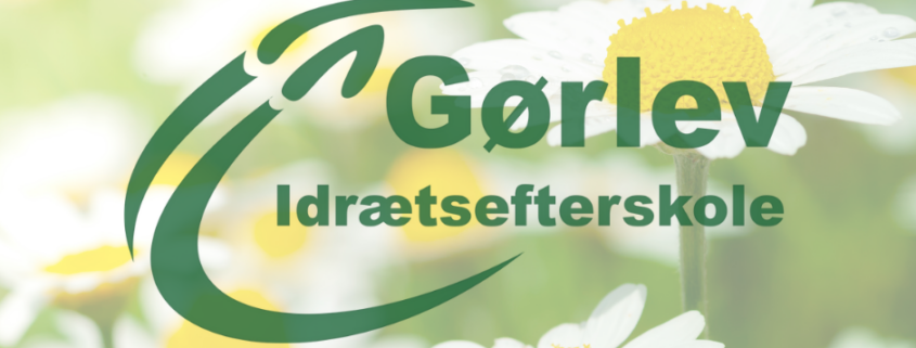 Billedet viser en baggrund med hvide margueritter. I forgrunden ses Gørlev Idrætsefterskoles logo.