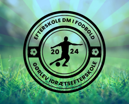 Billedet viser grønt græs i baggrunden. I forgrunden ses et logo for Efterskole DM i fodbold 2024.