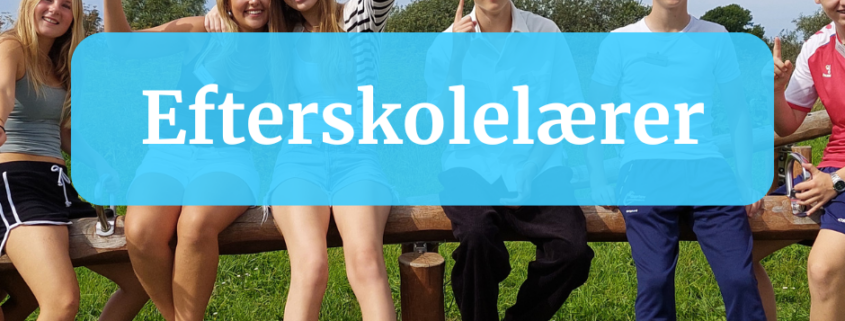 I baggrunden af billedet ses en gruppe efterskoleelever. I forgrunden ses overskriften "efterskolelærer".
