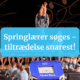 I baggrunden af billedet ses en gruppe elever til en gymnastikopvisning. I forgrunden ses overskriften "springlærer søges - tiltrædelse snarest!".