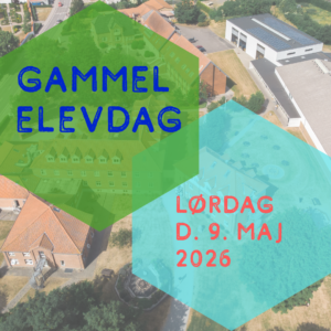 I baggrunden af billedet ses et dronefoto af Gørlev Idrætsefterskole. I forgrunden ses teksten "Gammel Elevdag Lørdag d. 9. maj 2026".