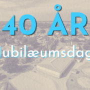 I baggrunden ses et dronefoto af Gørlev Idrætsefterskole. I forgrunden ses teksten: 40 år og jubilæumsdag.
